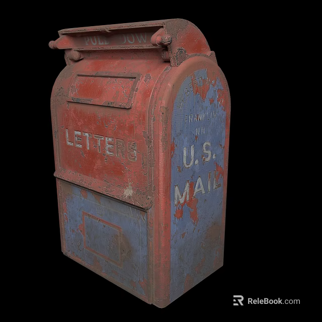 Old Rusty Red And Blue U.S. Mail Mailbox For Letters Delivery 3d model 