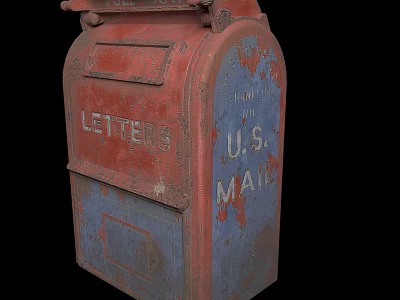 Old Rusty Red And Blue U.S. Mail Mailbox For Letters Delivery 3d model