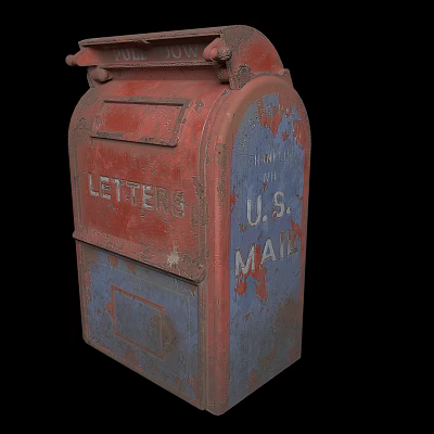 Old Rusty Red And Blue U.S. Mail Mailbox For Letters Delivery 3d model