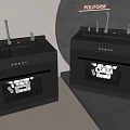 Modern Black Poliform Kitchen Appliances with Sink Faucet and Glass Door Cabinet