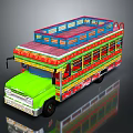 Vibrant Open Top Bus With Green Front And Colorful Striped Decorations