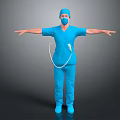 Woman in Blue Medical Scrubs With Mask and Cap Arms Outstretched