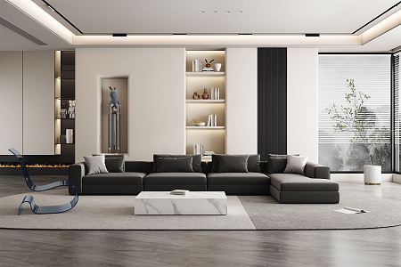 Modern Living Room Black White Gray Simple Living Room 3d model