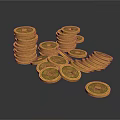 Gold Ancient Coin Design Jewelry Pieces Stacked And Scattered With Square Holes