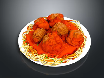 Delicious Spaghetti with Meatballs in Rich Tomato Sauce on White Plate 3d model