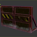 Red Metal Barrier With Yellow Black Warning Stripes And Worn Surface 3d model