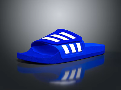 Blue Sports Slides With White Stripes And Comfortable Sole For Casual Wear 3d model