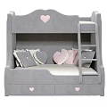 Cute Gray Kids Bunk Bed With Heart Shaped Decorations Ladder And Storage Drawers