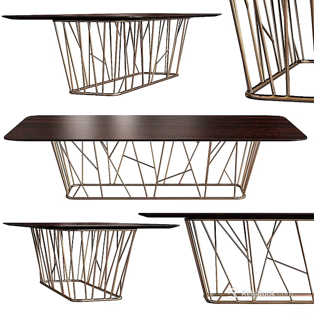 Modern Tables With Geometric Metal Frames And Dark Wooden Tops Design 3d model 