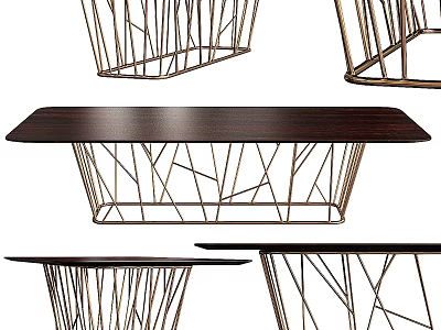 Modern Tables With Geometric Metal Frames And Dark Wooden Tops Design 3d model