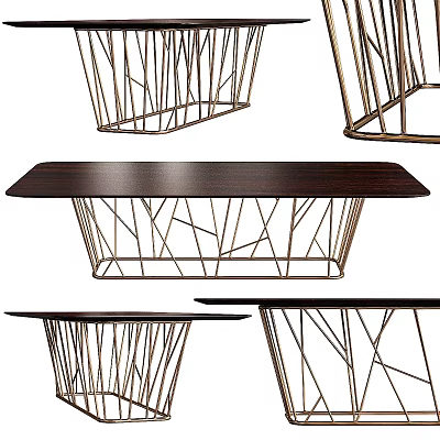Modern Tables With Geometric Metal Frames And Dark Wooden Tops Design 3d model