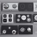 Various Kitchen Appliances Including Different Types Of Stoves Cooktops And Cooking Utensils