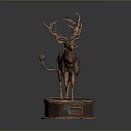 Bronze Mythical Creature Sculpture With Deer Antlers Scaled Body And Circular Base