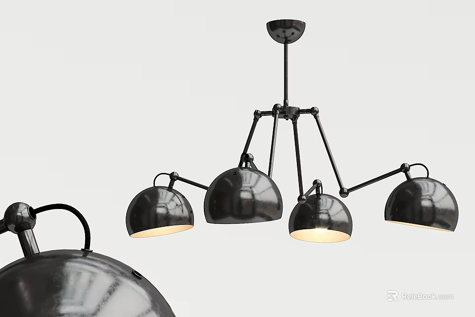 Modern Black Multi light Chandelier With Metal Frame And Round Shades 3d model 