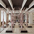 Modern Yoga Studio Interior With Mats And Aerial Yoga Equipment