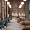 Industrial Style Restaurant Interior With Brick Walls Pendant Lights And Comfortable Seating