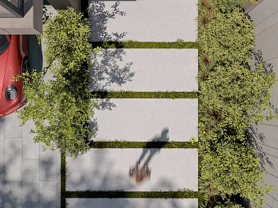 Stepping Stones Garden Path Design With Gray Stone Slabs And Lush Green Plants 3d model