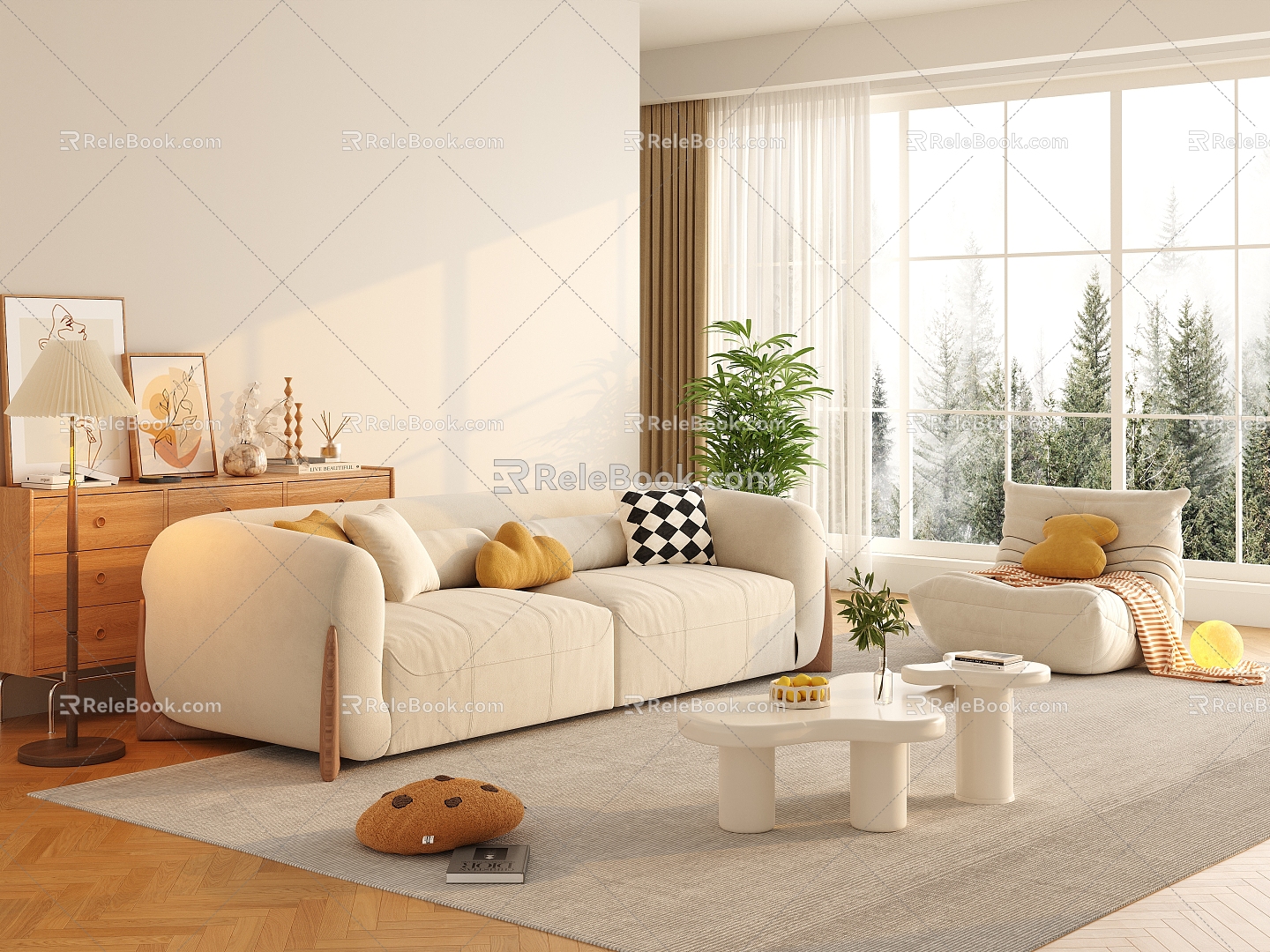 modern living room cream home living room 3d model