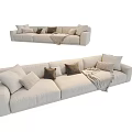 Modern Ivory Multi Seater Sofa With Decorative Cushions And Soft Throw Blanket
