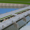 Scenic Stone Deck Bridge With Railing Posts Over Calm Water And Green Grass 3d model