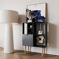 Modern Minimalist Black Entryway Console Cabinet With Storage Shelves Books And Decorative Sculptures