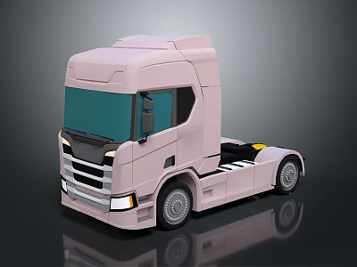 Pink Modern Truck 3D Model With Large Windshield Cab And Black Wheels 3d model