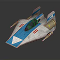 Futuristic Cosmic Spaceship Design with Blue White Color Scheme Wings Cockpit And Thrusters