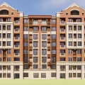 Residential Courtyard With Red Brick Buildings Tall Structure Green Lawn And Bronze Sculptures