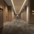 Front Desk Reception Area With Modern Wooden Panels And Elegant Lighting Design