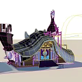 Cartoon Scene Of Fairy Tale House With Spires Decorative Roof And Purple Door