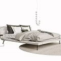 Modern Minimalist Double Bed With Gray Bedding Small Nightstand Pendant Light And Rug