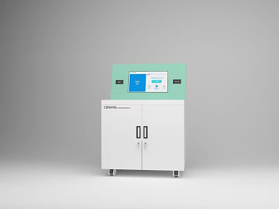 White And Green Storage Cabinet With Double Doors Control Panel On Top And Mobile Wheels 3d model