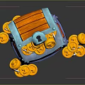 Decorative Blue Treasure Chest With Gold Coins Scattered Around For Home Decor