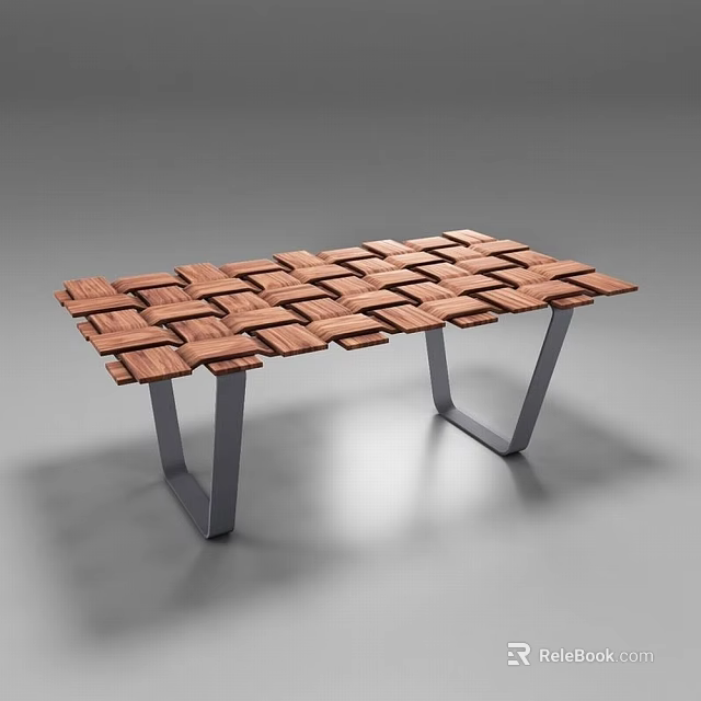 Modern Wooden Desk With Woven Top Design And Metal Legs Structure 3d model 