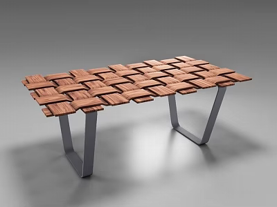Modern Wooden Desk With Woven Top Design And Metal Legs Structure 3d model
