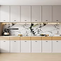 Spacious Modern Kitchen Interior With White Cabinets And Marble Backsplash 3d model