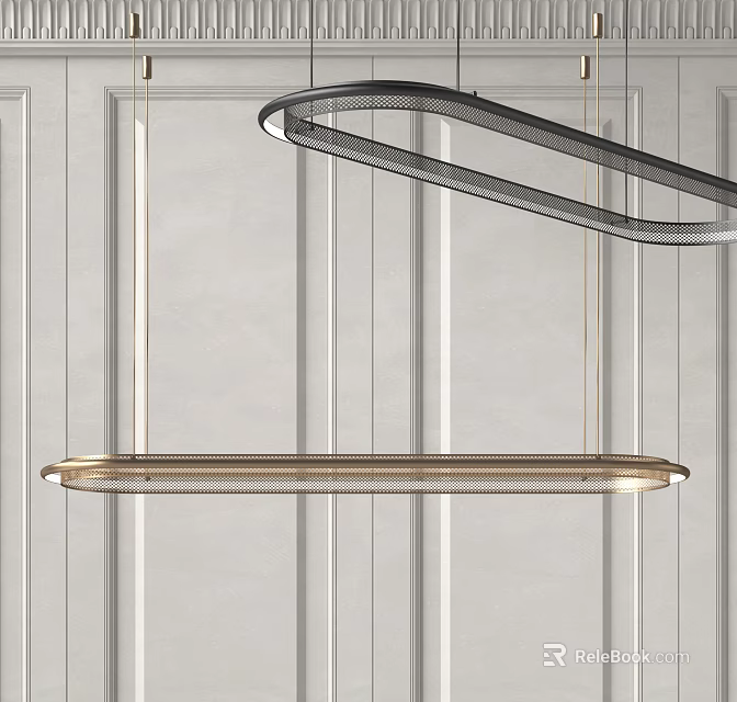 Modern Double Linear Chandelier With Sleek Metal Frame Hanging In Interior Space 3d model