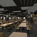 Traditional Chinese Restaurant Interior With Wooden Tables Chairs Pendant Lights And Decorative Paintings