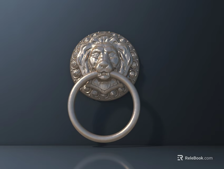 Decorative Metal Door Knocker Featuring Lion Head Design And Circular Ring 3d model 