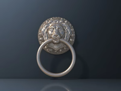 Decorative Metal Door Knocker Featuring Lion Head Design And Circular Ring 3d model