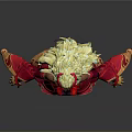 Mythical Woman With Dragon Horns Long Blonde Hair In Red Gold Flame Pattern Costume