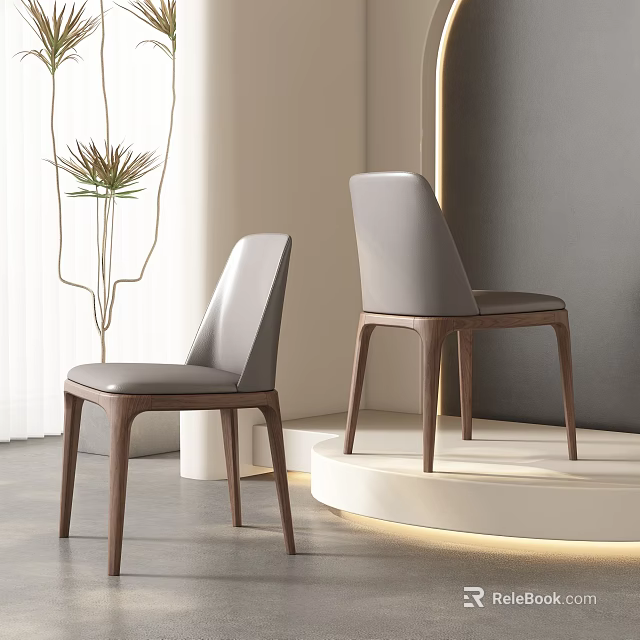 Modern Gray Leather Dining Chairs With Wooden Legs In Sleek Interior Design 3d model 