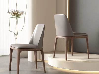 Modern Gray Leather Dining Chairs With Wooden Legs In Sleek Interior Design 3d model