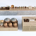 Wooden Display Shelves With Bread Loaves Spice Jars And Decorative Items