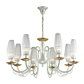 Elegant White Chandelier With Multiple Transparent Shades Gold Accents And Modern Design