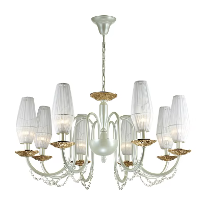 Elegant White Chandelier With Multiple Transparent Shades Gold Accents And Modern Design 3d model