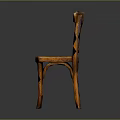 Vintage Wooden Dining Chair With Slatted Back Leather Seat And Curved Legs