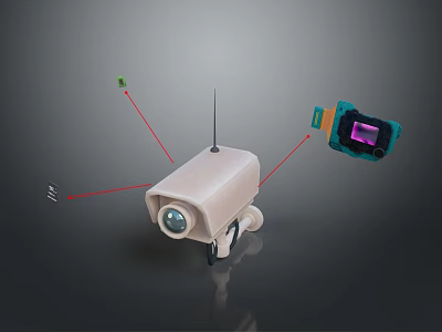 Security Camera With Wireless Antenna And Image Sensor 3d model