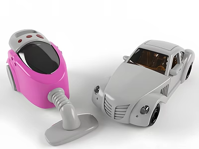 Fun Electric Toys Featuring Pink Vacuum Cleaner And Grey Toy Car For Kids 3d model