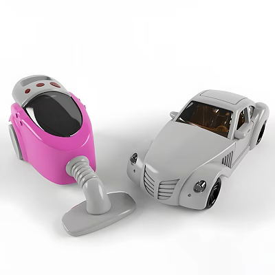 Fun Electric Toys Featuring Pink Vacuum Cleaner And Grey Toy Car For Kids 3d model